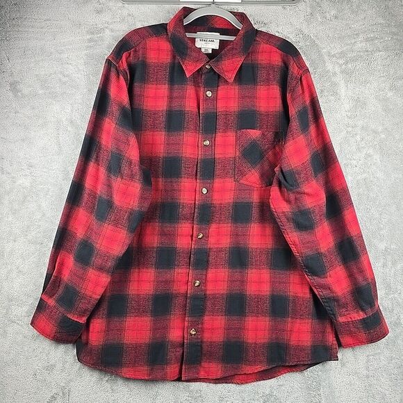 Field & Stream Button Shirt Mens 2XL‎ Buffalo Plaid Red Black Flannel - Picture 1 of 7